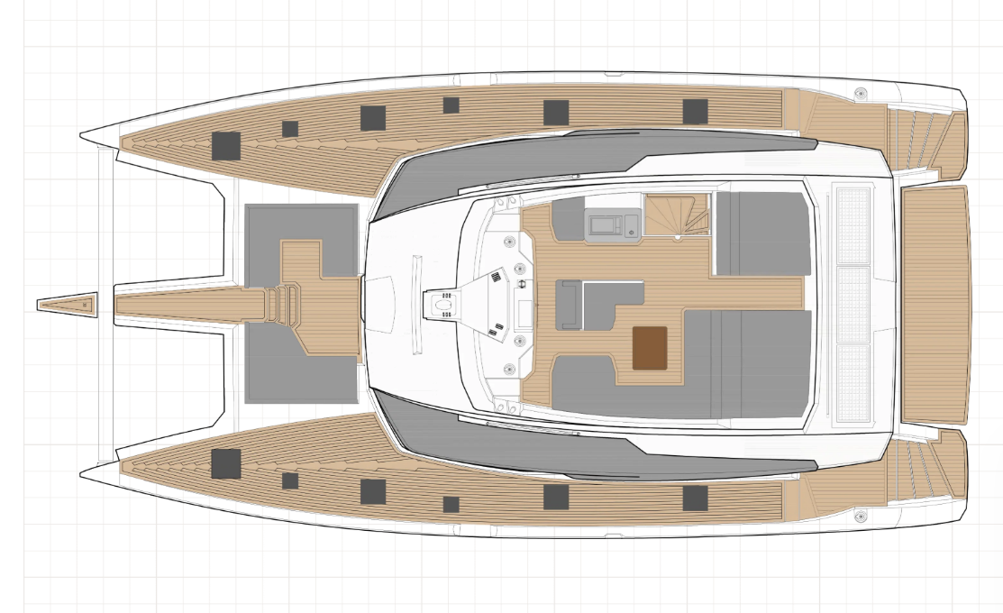 Flybridge — pozzetto, timone, dining all'aperto